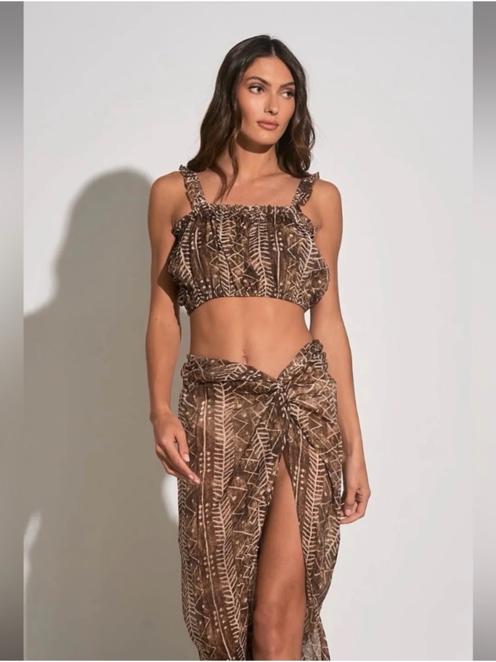 Elan Brown Printed Crop Top